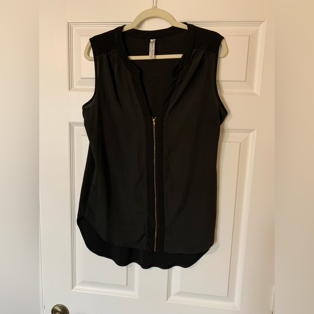 PerSeption Concept Black Zip-Front Sleeveless‎ Blouse Size XL Chic Feminine